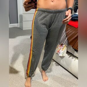 Aviator Nation - grey sweats - rainbow stripes - size m
